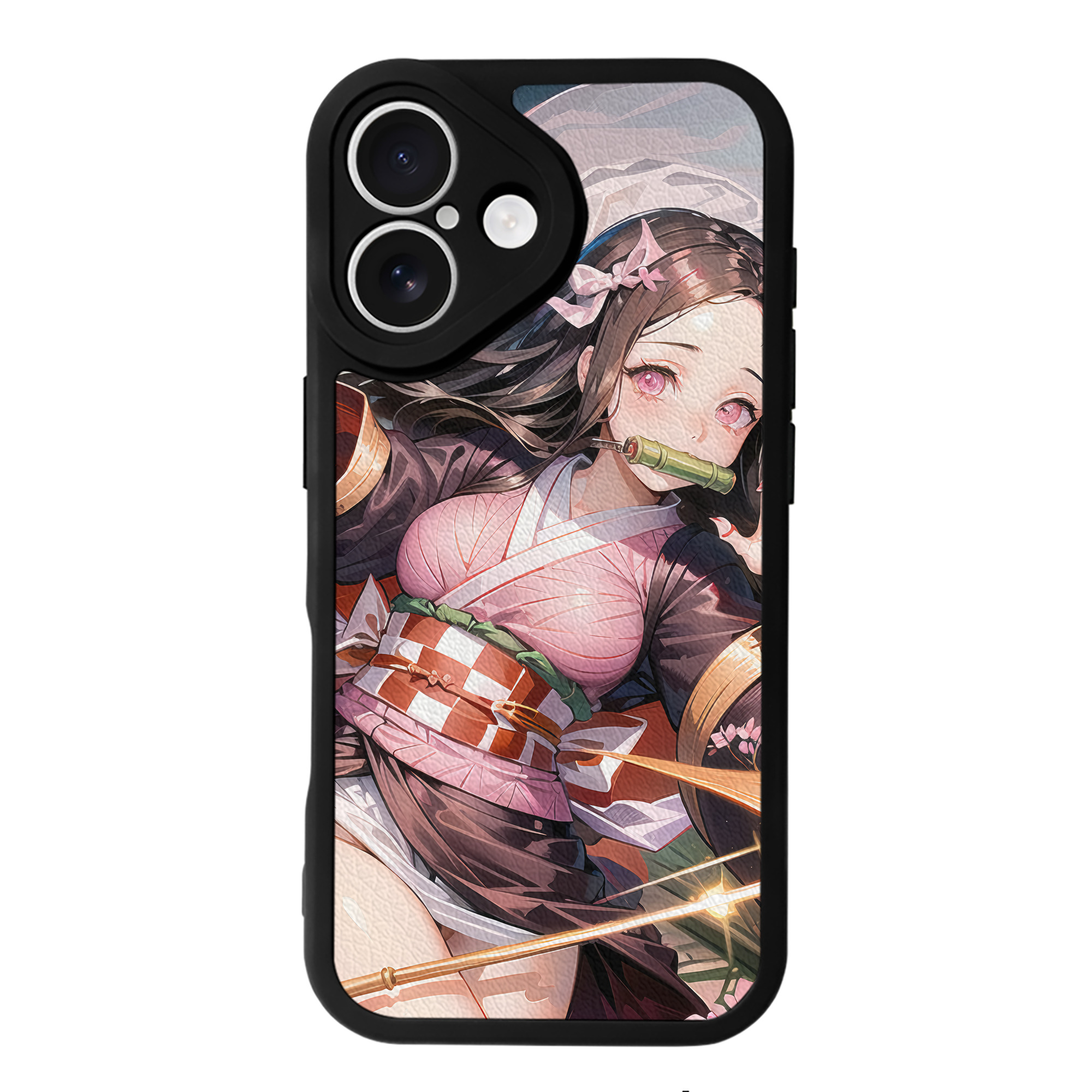 （画像用） 鬼滅の刃（きめつのやいば）竈門 禰󠄀豆子／かまど ねずこ Kamado Nezuko 【iPhone 16シリーズ対応】シリコンスマホケース（レザー調） 材質：シリコン